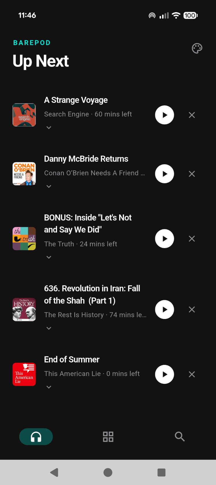 Up Next screen showing the episode queue